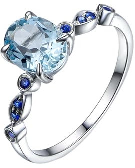ANAZOZ Damenring Weißgold Mit Stein, Ring Aquamarin 1.59 Karat und Moissanit 0.09 Karat Trauringe für Damen größe 54 (17.2)