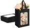 Lot de 10 sacs cadeaux, sacs en papier marron, transparents, avec fenêtre, sacs en papier avec anse, emballage cadeau pour anniversaire, fête, Saint-Valentin (noir)