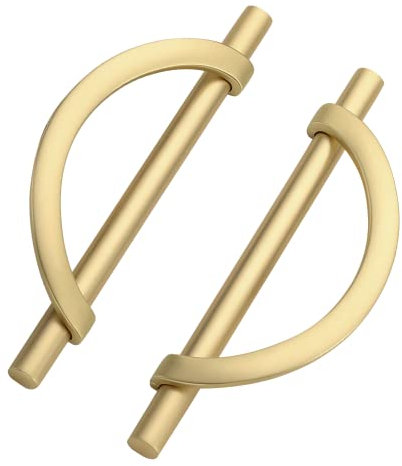 9BUILD 6 Pack 128mm Brushed Brass Kitchen Cupboard Handles Gold Drawer Handles Zinc Alloy Cabinet Handles Half Moon Kitchen Handles Wardrobe Handles UK0047