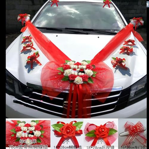 Yurosiay Décoration de capot de voiture de mariage avec tulle rose et petit ours - Décoration romantique pour voiture de mariage