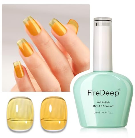 Firedeep Jelly Yellow Gel Nail Polish, 16ml Sheer Yellow Nail Polish UV/LED Soak Off Gel Polish for Spring Summer Manicure 1Pcs