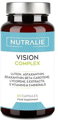 Vision Complex Luteína + Zeaxantina + Astaxantina - Vitaminas C E y A - Para Ojos - Complejo 18 Ingredientes con Zinc Selenio Cobre Licopeno + Tiamina Riboflavina - 60 Cápsulas Nutralie