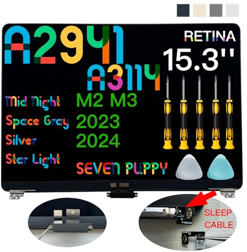 (Midnight) Seven Puppy - Repuesto para Mac14,15 Air de 15.3 pulgadas M2 2023 A2941 EMC 8301 15.3 pulgadas 2880x1864 Pantalla LCD completa montaje completo