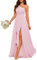 HPPEE Robe de demoiselle d'honneur asymétrique en mousseline de soie avec longue robe plissée pour femme, rose, 38
