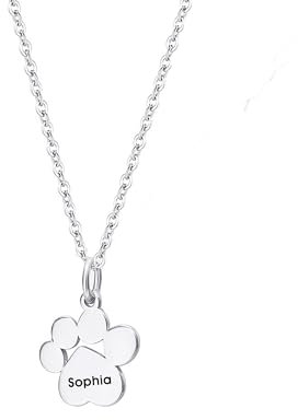 Svyqwmz Personalisierte gravierte Name Halskette Custom Hund Pfote Anhänger Halskette mit Namen Haustier Gedenkschmuck für Frauen Männer