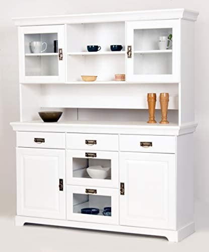 clever-moebel Buffet, Sideboard, Kommode aus Kiefernholz, Küchen-Schrank, Anrichte (weiß)