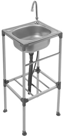 Edelstahl Spülbecken, Freistehende Edelstahl Spültisch 1 Becken,Spülbecken Waschbecken Freistehender, Mobile Spüle Edelstahl Küchenspüle mit Wasserhahn (38x33x83cm)