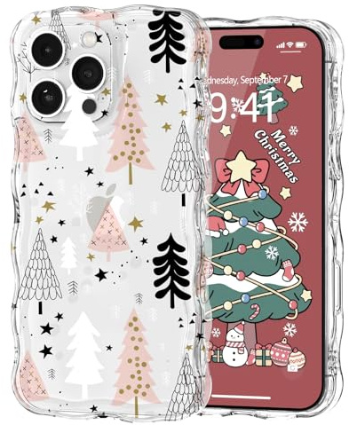 L-FADNUT Kompatibel mit iPhone 16 Pro Hülle Weihnachten Wellenform Transparent Handyhülle Ultra Dünn süß Durchsichtig Schutzhülle TPU Silicon Bumper Case für iPhone 16 Pro, Weihnachtsbaum