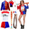 Quinn Kostüm Damen Erwachsene- Mädchen Suicide Kostüme Bösewicht Kostüm Kit Faschingskostüm mit Jacke T-Shirt Shorts Handschuh Netzstrümpfe Halskette für Halloween Karneval Cosplay Joker Kostüm