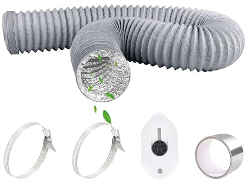 Abluftschlauch Ø125mm 2,5m Lüftungsschlauch PVC Flexschlauch mit Aluminiumband 50mm x5m und 2 Schlauchschelle Edelstahl Aluminium Abluftrohr für Klimaanlage Abluftventilator Abzugshaube - Grau