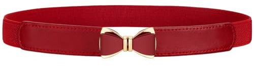 VONMELLI Elastischer Taillengürtel Damen,Vintage Dehnbarer Dünner Gürtel für Kleid, Mode Stretchgürtel Damen mit Schleifenschnalle Rot Passend für Taille 68cm-80cm