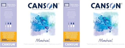 Canson Montval - Bloc 12 Feuilles Papier Aquarelle - Grain Fin - 10,5 x 15,5 cm - 300g/m², Blanc, A6 (Lot de 2)