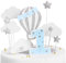 Bralucy 1st Birthday Happy Cake Decoration 12pcs Baby Cake Topper With Silver Glittering Stars Glittering Hot Air Balloons Cake Pick Decorations White Clouds Blue