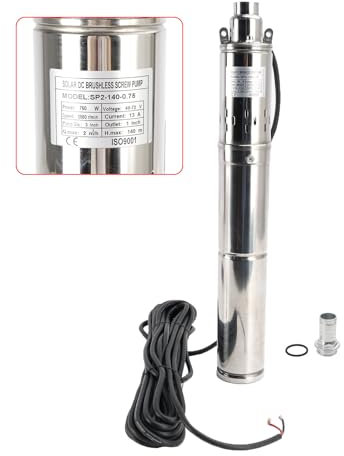 Areyourshop Bomba Solar Subterránea 3 48V 750W con Tecnología MPPT, Cabezal de 140M y Motor Brushless DC – Bomba para Pozo Profundo