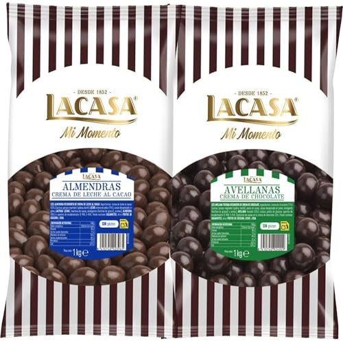 Lacasa Mi momento Pack 2 kg: deliciosas bolas de Almendra con chocolate con Leche y Avellana con chocolate Negro