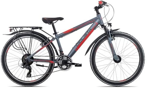 Ciclista Adventure 18 24 Kinderfahrrad 24 Zoll Fahrrad für Jungen 18 Gang V-Brake Bremsen Jugendrad, Farbe:Grey Black red, Rahmengröße:34 cm, Laufradgröße:24 Zoll