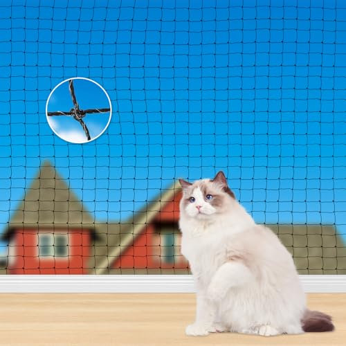 TOFFCAEA Katzennetz für Balkon, 12x3m Katzennetz Drahtverstärkt, mit 32M Befestigungsseil, Stark, Langlebig, UV-Beständig, Wetterfest, Geeignet für Balkone, Terrassen und Fenster (Schwarz, 12x3m)