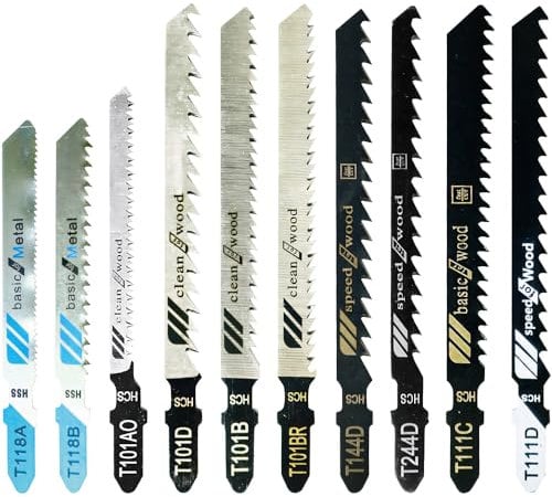 10-piece set T-Shank Jig Saw Blade Set, made of HSS/CPV, compatible with all jigsaws, metal cutting