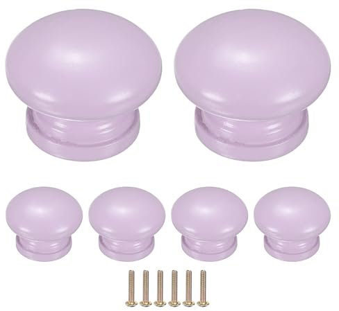 M METERXITY 6-Pack Kicthen Cabinet Knobs, 1-5/16 in(33mm) Solid Wood Round Drawer Pull Handle for Dresser/Office/Cupboard, Drawer Knob Hardware [Light Purple]
