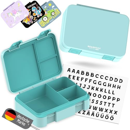 BEARFOOT Bento Box COMPACT Kinder Brotdose (Mint, 950 ml) | BPA-frei, auslaufsichere Lunchbox mit Fächern, für Schule & Kindergarten, für Mädchen & Jungen, leicht & kompakt