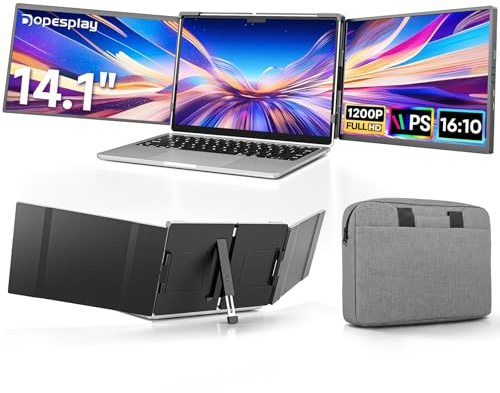 Dopesplay Écran Portable 14 Triple Moniteur pour Ordinateur Portable FHD 1200P IPS Convient à Toutes Les Tailles Laptop attaché Type-C/Mini HDMI Plug and Play, pour Windows/Mac/Chrome/Android