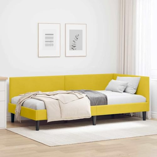 vidaXL Modern Design Engineered Wood Velvet Corner Bed Frame Adjustable Headboard Simple Chic