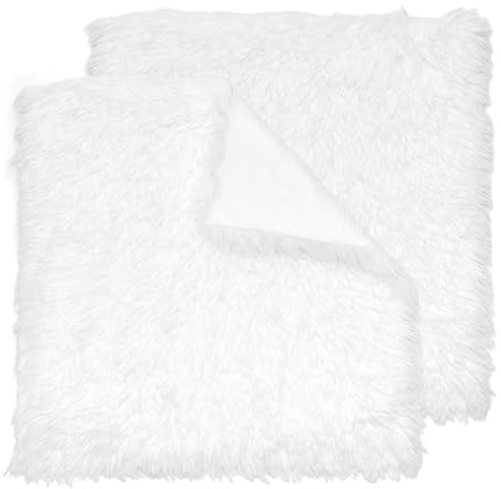 PH PandaHall 2 Stück Weißer Falschpelzstoff Plüschkunststoff Vierkantpelz Flauschige Stoffe Vliesige Nähostoffe für DIY Basteln Weihnachten Winterkostüm Cosplay Kissen Teppiche Heimschmuck 40x40cm