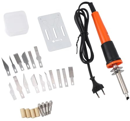 Qcwwy Taglierina per Schiuma a Caldo, Taglierina per Stencil Multiuso con 4 Manicotti per Mandrino, 16 Lame e Supporto in Metallo, Preriscaldamento 5 Minuti Fino a 400 ℃ per (Spina europea 220 V)