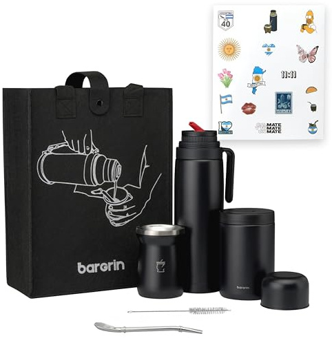 Kit Mate Argentino Completo – Termo De 1 Litro Acero Inoxidable, Mate Con Bombilla y Cepillo limpiador, Yerbero Y Bolsa De Transporte – Ideal Para Viajes o Regalo – Incluye Pegatinas De Regalo.