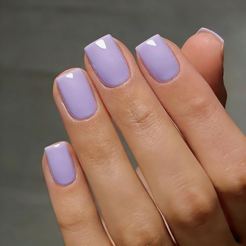 KQueenest Soft Gel Press On Nails Kurz Eckig, 30 Stück 15 Sizes Lila Nägel zum Aufkleben Kurz, Natürlich Fake Nails Press ons, Einfach Full Cover Künstliche Nägel für Frauen Maniküre