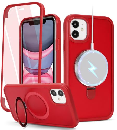 Zouzt Matte for iPhone 11 Case 6.1 Screen Protector, Red | With Stand, 360 Full Body, Translucent Matte, Military Grade Drop Proof, Shockproof Protective, Anti-Fingerprint Phone Case