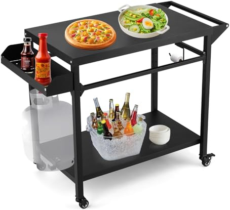 Garvee Outdoor Grill Cart with Lockable Wheels, Movable Tabletop Griddle Cooking Station with Side Handle, Heavy Duty Movable BBQ Prep Table & Pizza Oven Stand for Patio, Backyard & Camping