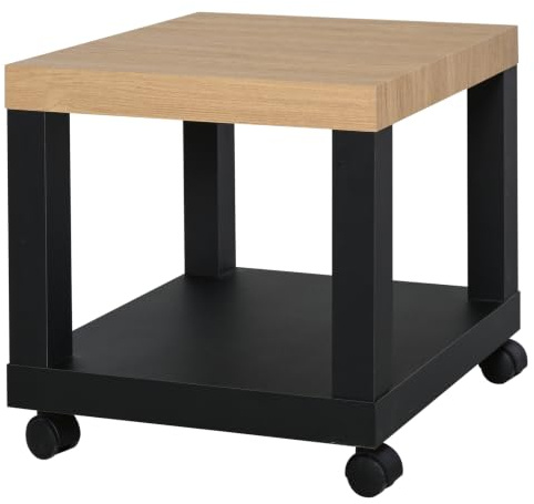 HOMCOM Rollbarer Couchtisch 40x40x40cm Schwarz | Modern, offenes Regal, Wohnzimmer, Schlafzimmer, Büro
