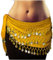 MyBeautyworld24 Belly Dance Bauchtanz Hüfttuch gelb Kostüm 128 goldfarbenen Münzen Münzgürtel Fasching Karneval