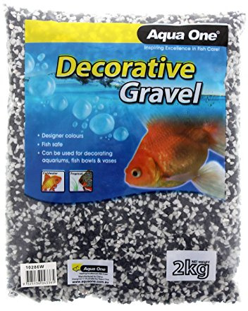 AquaOne Coloured Aquarium Gravel Mixed White & Black 2kg (2mm Grain Size)