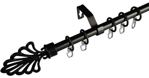 Liedeco Gardinenstange Vorhangstange Stilgarnitur Komplettgarnitur Fächer | schwarz, Chrom-matt, Messing-antik | 16 mm Ø (schwarz, 120 cm 1lfg)