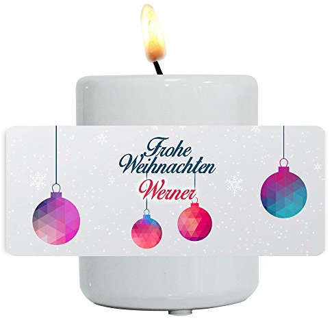 Eurofoto Teelichthalter mit Namen Werner und modernem Motiv mit Weihnachtskugeln