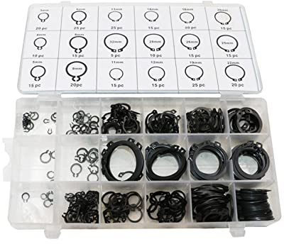 Dapetz ® 300Pcs 18 Sizes E-Clip Snap Ring Shop Assortment Black Circlip Kit External Retaining Ring Assortment Set 3mm to 32mm in A Handy Plastic Storage Box