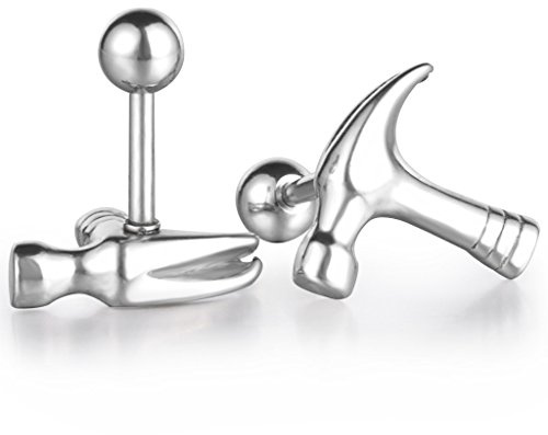 Feilok Herren Ohrringe, Einzigartig Personalisiert Klein Hammer Ohrstecker, Edelstahl, Silber Gold Schwarz