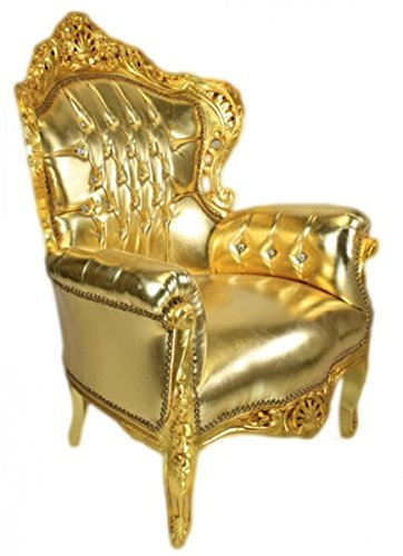 Casa Padrino Sessel King Gold Lederoptik mit Bling Bling Glitzersteinen - Luxus Barock Möbel