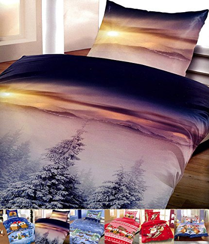Leonado Vicenti Winter Flausch Bettwäsche Weihnachten Motive Microfaser Thermo Fleece, 2Stück, 135x200 cm + 80x80 cm Winterhills