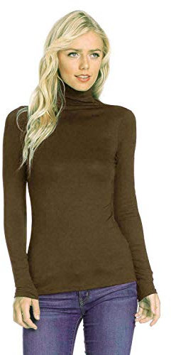 Candid Styles Womens Ladies Polo Roll Neck Long Sleeve Turtle Neck Plain Jumper Top 8 26, XL 16-18 Plus Size, Brown…