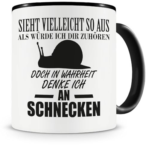 Samunshi® Ich denke an Schnecken Tiere Tasse Kaffeetasse Teetasse Kaffeepott Kaffeebecher Becher 300ml schwarz