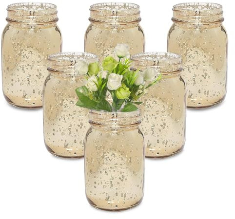 Gold Painted Mason Jars - Bulk Set of 12 Glass Decorative Jars - Wedding, Centerpiece and Home Decorations