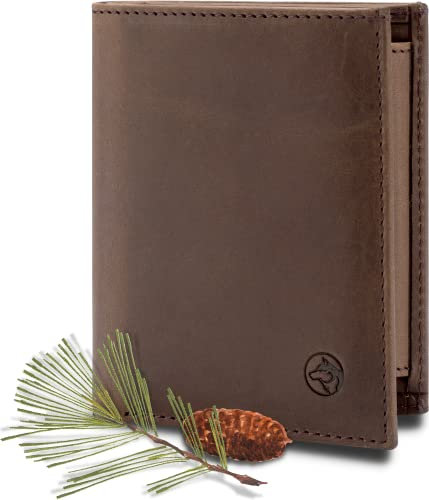 Geldbörse Herren Damen Leder Klein Münzfach RFID Hochformat 'Svåla' – Mini Portemonnaie, Slim-Wallet NFC Karten Schutz Dünn – Kleine Brieftasche, Portmonee, Geldbeutel Männer – Braun