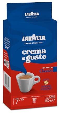 Lavazza, Crema e Gusto Classico, Café Molido Natural, 4 x 250 g, para Cafetera Italiana, de Filtro y Francesa, con Notas de Especias, Arábica y Robusta, Intensidad 7, Tueste Oscuro, Amazon Exclusive