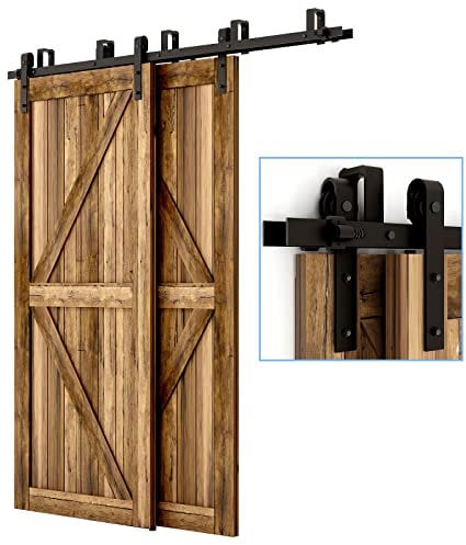 10FT/304cm Schiebetürbeschlag Set, Laufschienen für Schiebetüren Hängeschiene Schiebetürsystem Laufschiene Tür Hardware Bypass Kit, Sliding Door Hardware Bypass 2 Doors