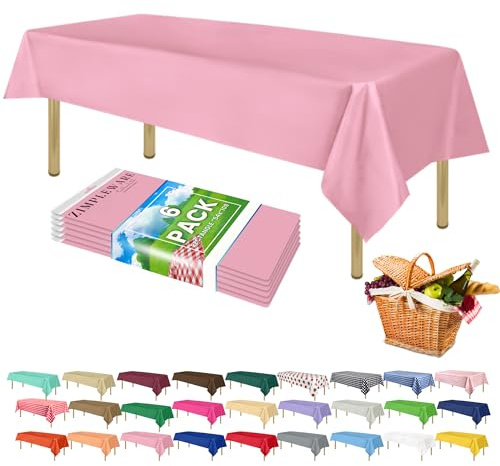 ZIMPLEWARE Pink Standard Disposable Plastic Party Tablecloth [6-Pack] 54 x 108” Rectangle Table Cover For Indoor & Outdoor Use | Rectangle Pink Durable Plastic Table Covers, Disposable Tablecloths, fade and tear-resistent table cover for party, event