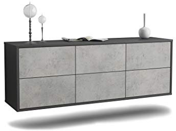 Dekati Lowboard Washington D. C. hängend (136x47x35cm) Korpus anthrazit matt - Front Beton Optik - Push to Open - hochwertige Leichtlaufschienen