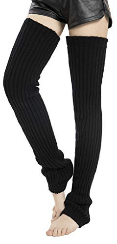 Leotruny Damen Winter Dicker Strick Extra Lange Oberschenkel Hohe Beinstulpen, C01-schwarz, Medium